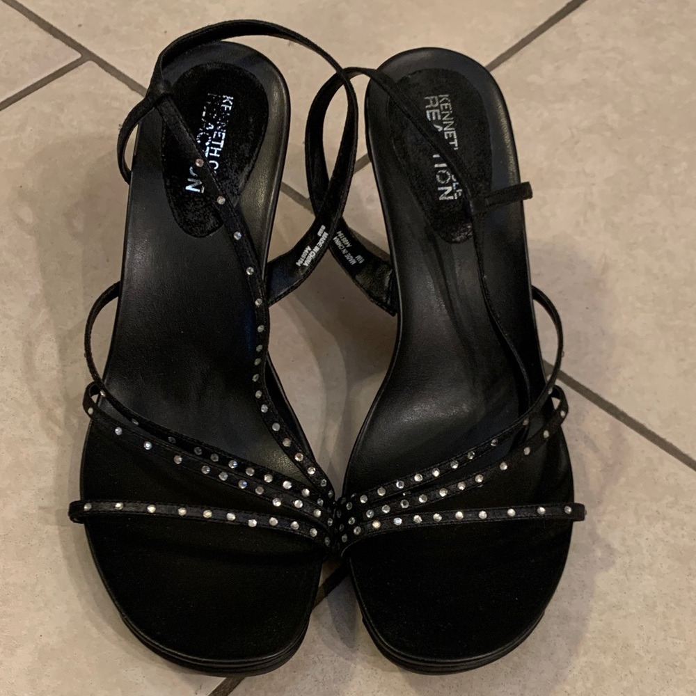 Kenneth Cole Black Strappy Heels with Silver Accents